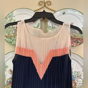 Pleated BCBG MaxAzria orange and dark blue maxi dress